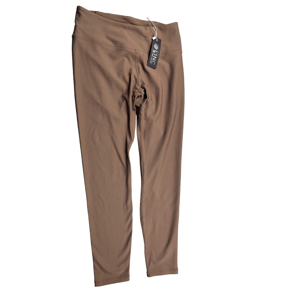 Linc Active NWT Ribbed Leggings Women's Large Mocha High Rise Workout Yoga Pants
